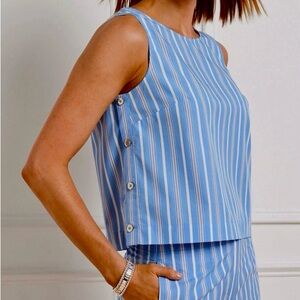 Talbots Blue and White Striped Tank Top with Button Detail